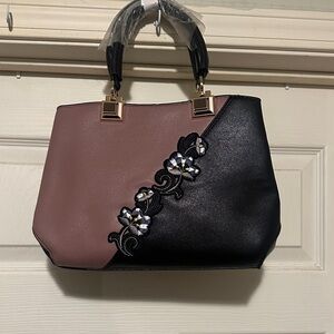 Chic Black and Pink Floral Shoulder Bag